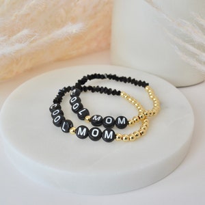 Custom personalized letter bracelet, stretchy black and gold image 4