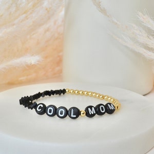 Custom personalized letter bracelet, stretchy black and gold image 3