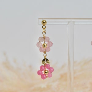 Rose Quartz, Rose Crystal Natural Stone Faceted crystals flower dangle earrings image 3