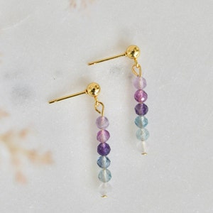 Fluorite Gradient Natural Stone Faceted Crystal dangle earrings image 1