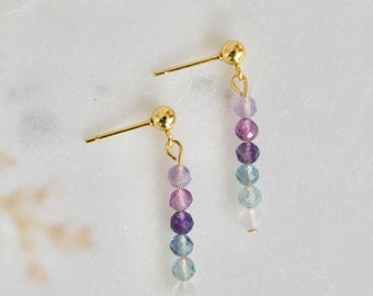 Fluorite Gradient Natural Stone Faceted Crystal dangle earrings