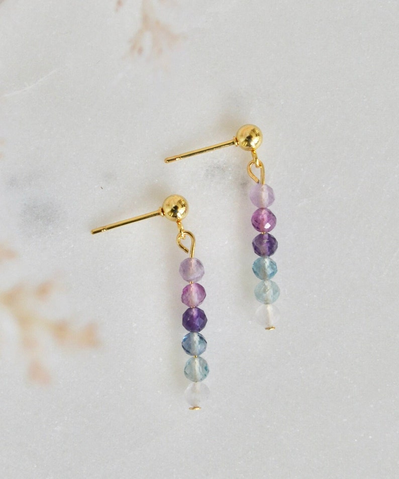 Fluorite Gradient Natural Stone Faceted Crystal dangle earrings image 1