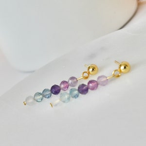 Fluorite Gradient Natural Stone Faceted Crystal dangle earrings image 2