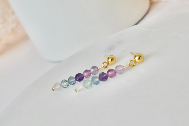 Fluorite Gradient Natural Stone Faceted Crystal dangle earrings image 2
