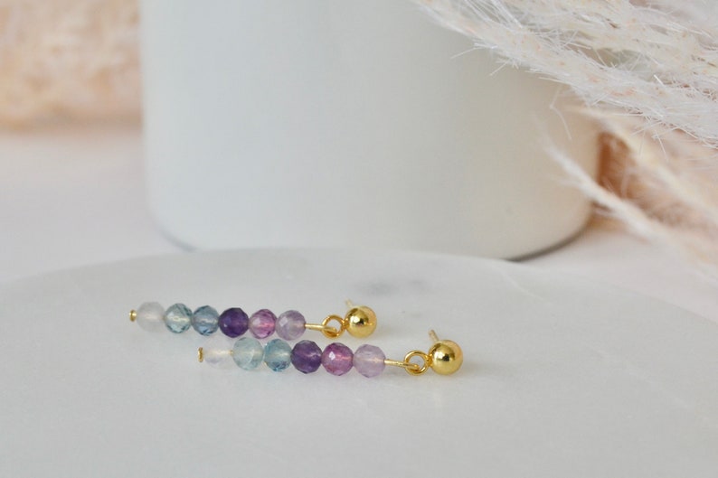 Fluorite Gradient Natural Stone Faceted Crystal dangle earrings image 3