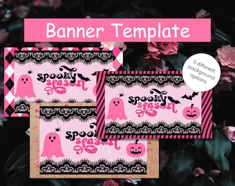 Pink & Black Halloween Banner Set: Editable Canva Template (60x35", Digital Download)