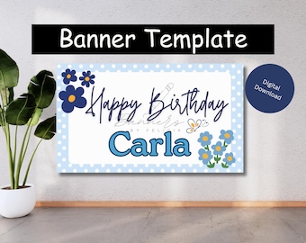 Painted Happy Birthday Banner Template: 60x35" Editable Canva Design (Digital Download)