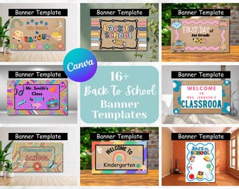 Back to School Banner Mega Bundle: 16 Painted Canva Templates (Digital Download))