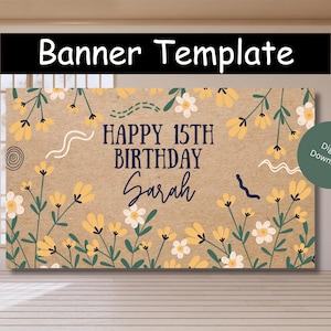 Birthday Banner Template | Editable Canva File | DIY Painted Banner | Party Sign | Digital Download