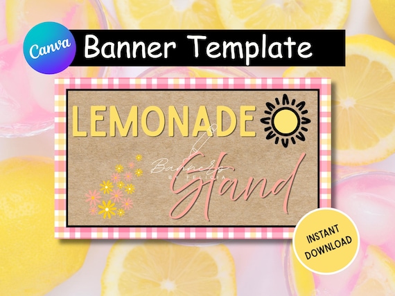 Pink Lemonade Banner Template: Editable Canva Summer Party Sign (Digital Download)