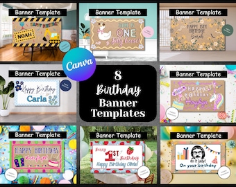 Birthday Banner Templates: 8-Pack Painted Designs (Editable Canva)