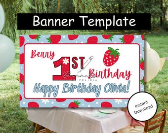 Berry First Birthday Banner Template: Sweet Party Decor (Canva, 60x35")
