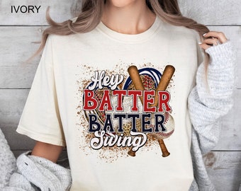 Hey Batter Batter Swing Comfort Colors® Shirt, Baseball-T-Shirt, Baseball Match Day Outfit, trendiges Baseball Spiel Day T-Shirt, Sport Mom Geschenke