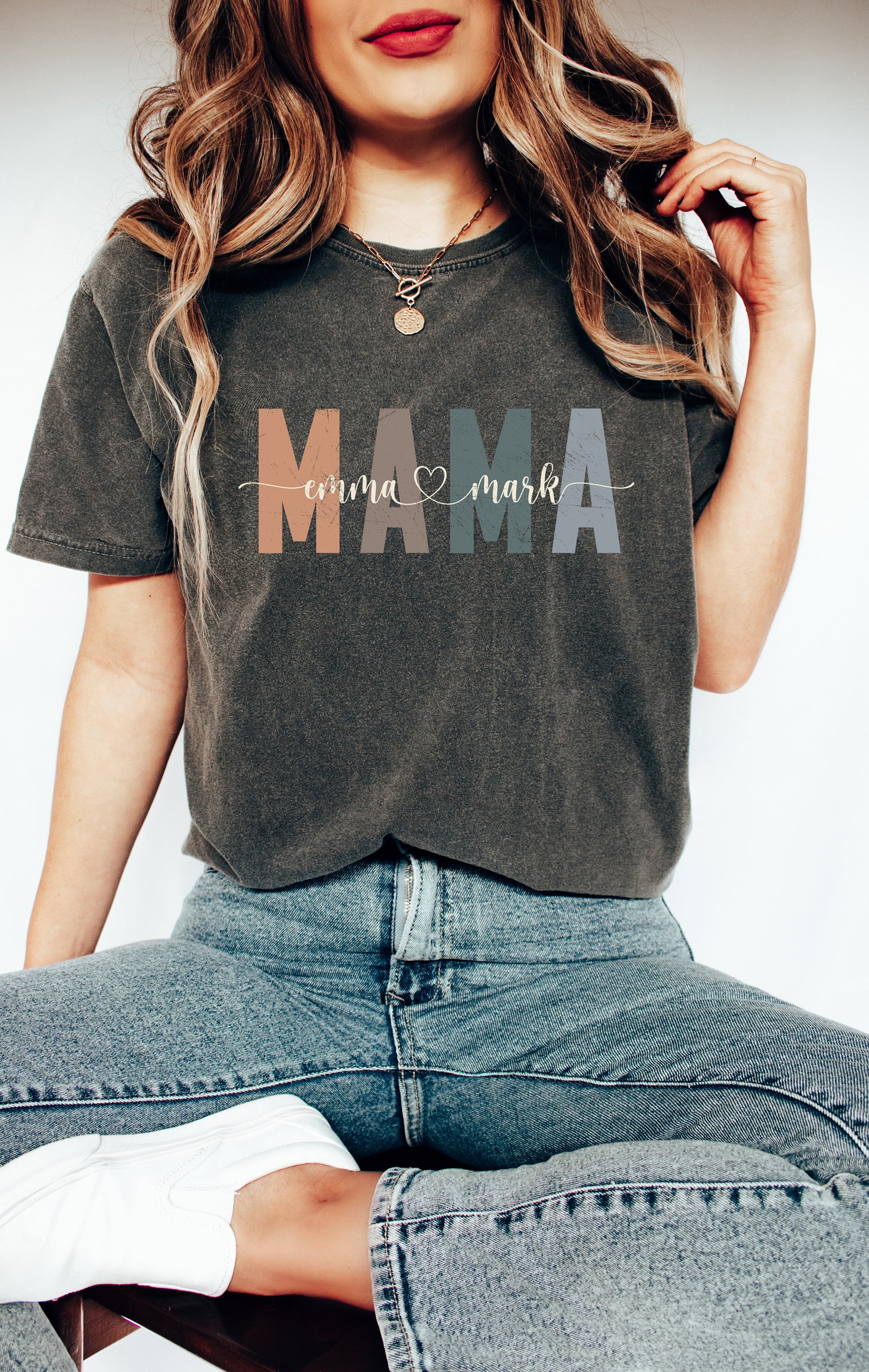 Custom Comfort Colors® Mama With Names Shirt, Retro Mom Clothes, Mama ...