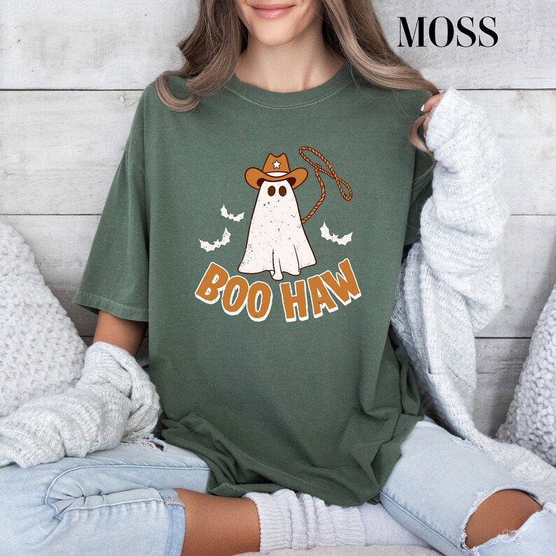 Comfort Colors® Halloween Boo Haw Shirt, Cowboy Halloween Shirt, Country Cowgirl Halloween Tee, Cowboy Ghost Shirt, Retro Fall Shirt image 2