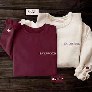 Sudadera personalizada con números romanos y corazón inicial, sudadera minimalista a juego con números romanos, regalo de San Valentín