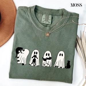 Halloween Black Cat & Ghost Comfort Colors Shirt, Halloween Ghost Tshirt, Spooky Season Cat Tee, Halloween Cute Women Outfit, Halloween Gift