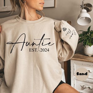 Personalisierte Tante Sweatshirt, benutzerdefinierte Tante Hoodie mit den Namen der Neffen auf dem Ärmel, Schwangerschafts Outfit, passende Familiengeschenke, Muttertagsgeschenke