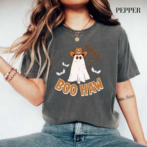 Comfort Colors® Halloween Boo Haw Shirt, Cowboy Halloween Shirt, Country Cowgirl Halloween Tee, Cowboy Ghost Shirt, Retro Fall Shirt image 4