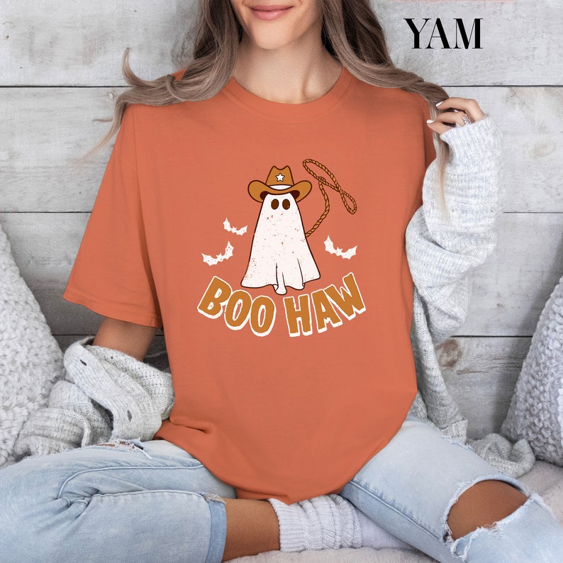 Comfort Colors® Halloween Boo Haw Shirt, Cowboy Halloween Shirt, Country Cowgirl Halloween Tee, Cowboy Ghost Shirt, Retro Fall Shirt image 5