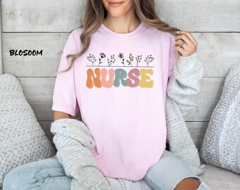 Comfort Colors® Floral Nurse Shirt, Wildflowers Nurse Shirt, Cute Nurse For Work RN, Registered Nurse Gifts For Women, Nursing School Gift