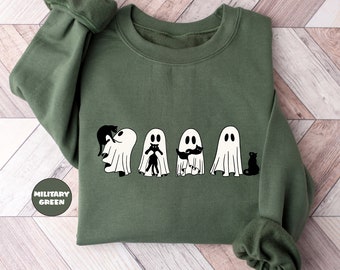Ghost Black Cats Sweatshirt, Halloween Black Cat Sweatshirt, Spooky Season Tees, Funny Ghost Cat Outfit, Cute Pumpkin Clothing Gifts