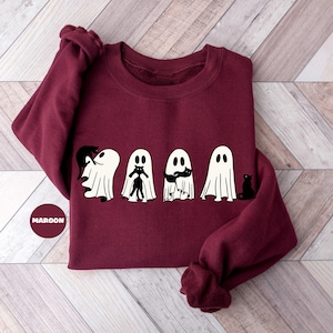 Ghost Black Cats Sweatshirt, Halloween Black Cat Sweatshirt, Spooky Season Tees, Funny Ghost Cat Outfit, Cute Pumpkin Clothing Gifts image 2