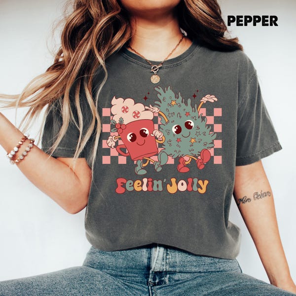 Feelin' Joy Christmas Comfort Colors® Shirt, Retro Christmas Holiday T-shirt, Christmas Tree Family Tee, Christmas Cozy Outfit, Winter Gifts