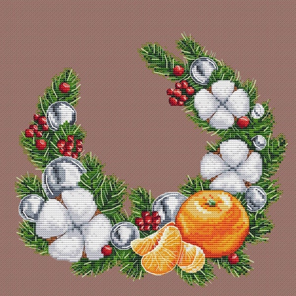 Cotton wreath Cross Stitch Pattern - Christmas Decoration Cross Stitch Chart - Needlework Design - Xstitch PDF Pattern