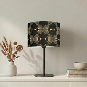 Lampshade "Fans" with golden leaves on a black background
