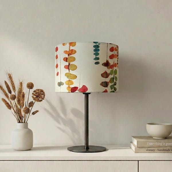 Lampshade “Tendril Leaves” with watercolor leaf design in vibrant colors