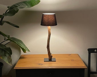 Grande petite lampe en bois flotté, lampe en bois, lampe de table