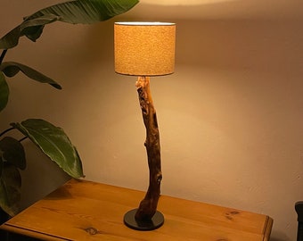 Belle lampe rare en bois flotté, lampe en bois, lampe de table