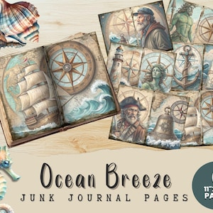 Ocean Bi-fold Junk Journal Pages, Sea Life Digital Papers, Vintage Maritime Printables, Junk Journal Kit, Commercial Use, Instant Download