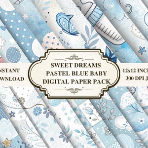 Sogni d'oro: confezione di carta digitale per neonati blu pastello, 12" x 12" (300 dpi) JPG, carte per scrapbooking, mini album fai da te per neonati, uso commerciale