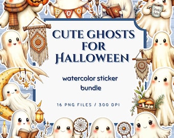 Söt Halloween-spöke-klistermärkespaket, Kawaii PNG Clipart (Direkt nedladdning)