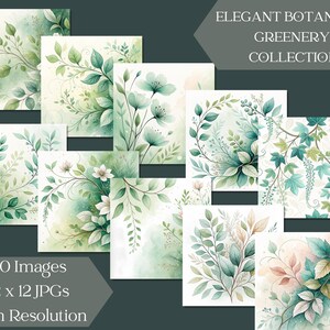 Elegant botanisch groen: op de natuur geïnspireerde achtergronden, 20 downloadbare ontwerpen, 12 x 12 (300 dpi) junkjournal Papers, commercieel gebruik
