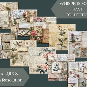 Colección de papeles con cartas de amor antiguas, 20 diseños descargables al instante, papel para diario basura de 12" x 12" (300 ppp), uso comercial
