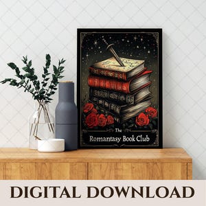 Romantasy Book Club Wydrukowana sztuka ścienna | Romantyczny wystrój fantasy | Prezent dla miłośnika książek | Natychmiastowe pobranie