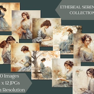 Serenata etérea: colección de romances vintage, 20 diseños descargables al instante, papel de diario basura de 12" x 12" (300 ppp), uso comercial