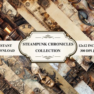 Collection numérique de papiers steampunk, 20 modèles à téléchargement immédiat, 300 dpi (12 x 12 po) papiers de scrapbooking JPG, journaux indésirables, usage commercial
