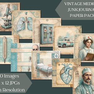 Papeles de revistas médicas antiguas: efímeras de enfermeras retro, papeles antiguos de médicos y boticarios, uso comercial, descarga instantánea