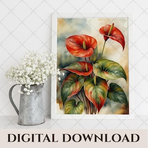 Imprimé floral Anthurium tropical | Décoration d'art murale vibrante | Impression numérique | ImpressionImprimablesArt