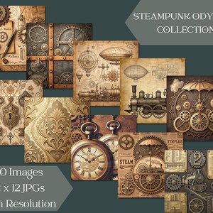 Steampunk Odyssey: Um pacote de papel digital industrial vintage, 12" x 12" (300 dpi) Papéis de scrapbook JPG, diários de lixo, uso comercial
