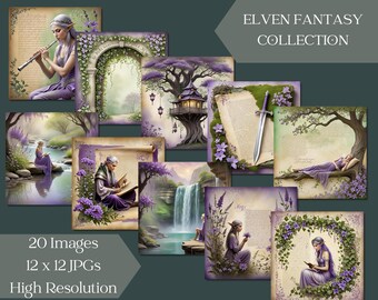 Elven Fantasy Digital Paper Pack: Mystic Elf Art (JPG, 12"x12")