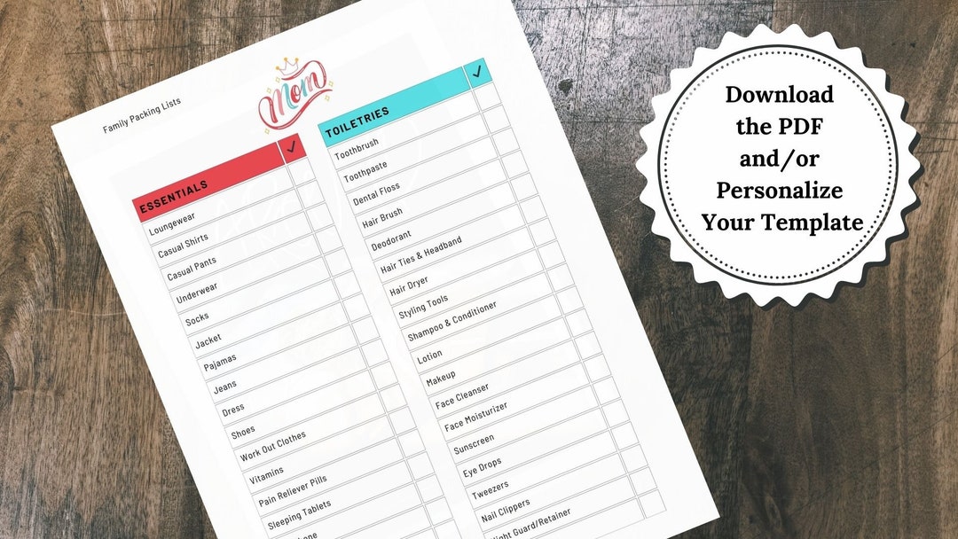 EDITABLE Travel Packing List Printable and Template, Printable PDF ...