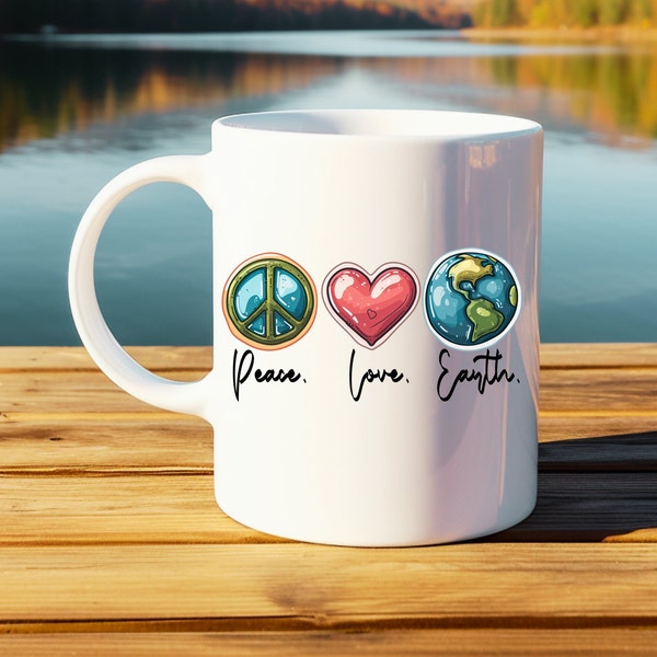 Earth Day Mug, Peace Love Earth, Mother Earth Environmental, Climate Change Awareness, Nature Inspired Design, Conscious Living Statement