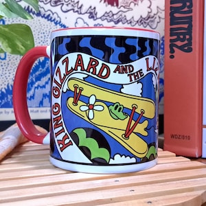 Flying Gators Panel Design - 11 oz Red Handle Two-Tone King Gizzard and the Lizard Wizard Coffee Mug