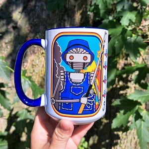 Fishin&#39; Han-Tyumi  - 15 oz, Blue Handle Two-Tone, King Gizzard and the Lizard Wizard, Coffee Mug
