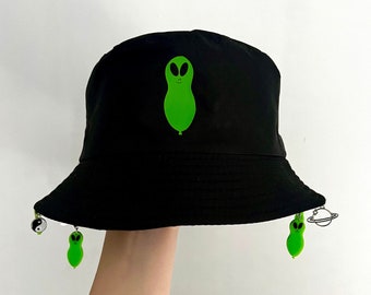 Kevin Alien Balloon Charm Bucket Hat (rave accessories, festival bucket hat, rave bucket hat, kevin alien balloon, rave outfit, kandi)